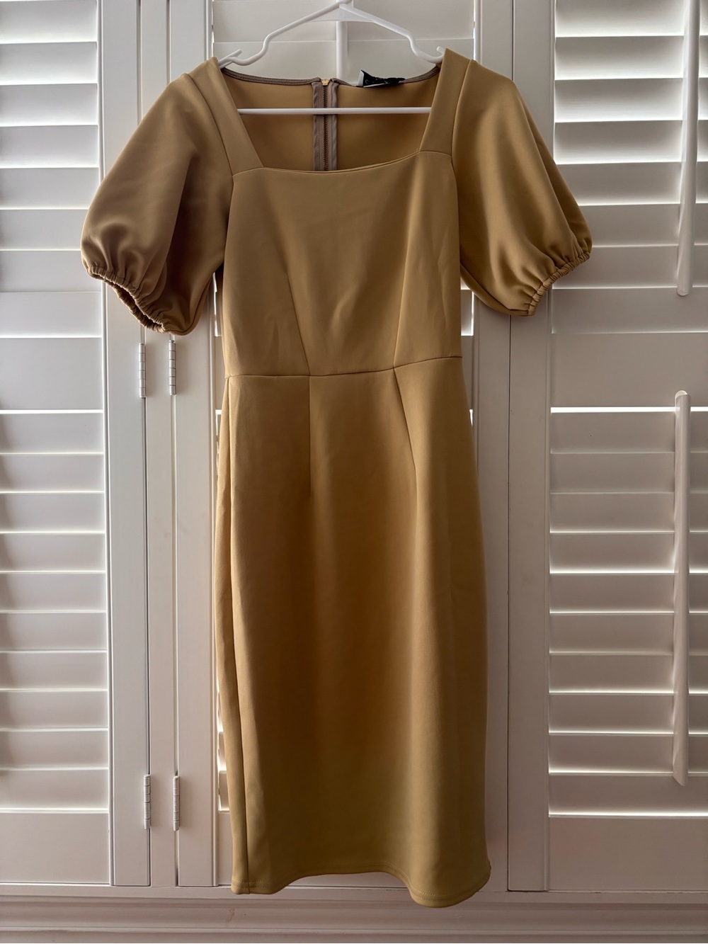 Closet Mustard Puff-Sleeve Square Neck Midi Dress